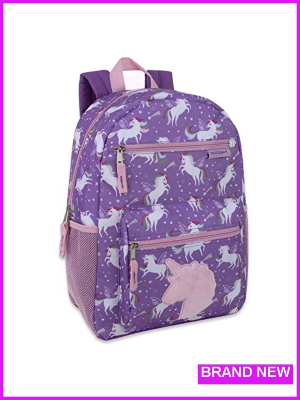 Kids Plush Unicorn Backpack with Side Pockets, Padded Straps, 17-inch